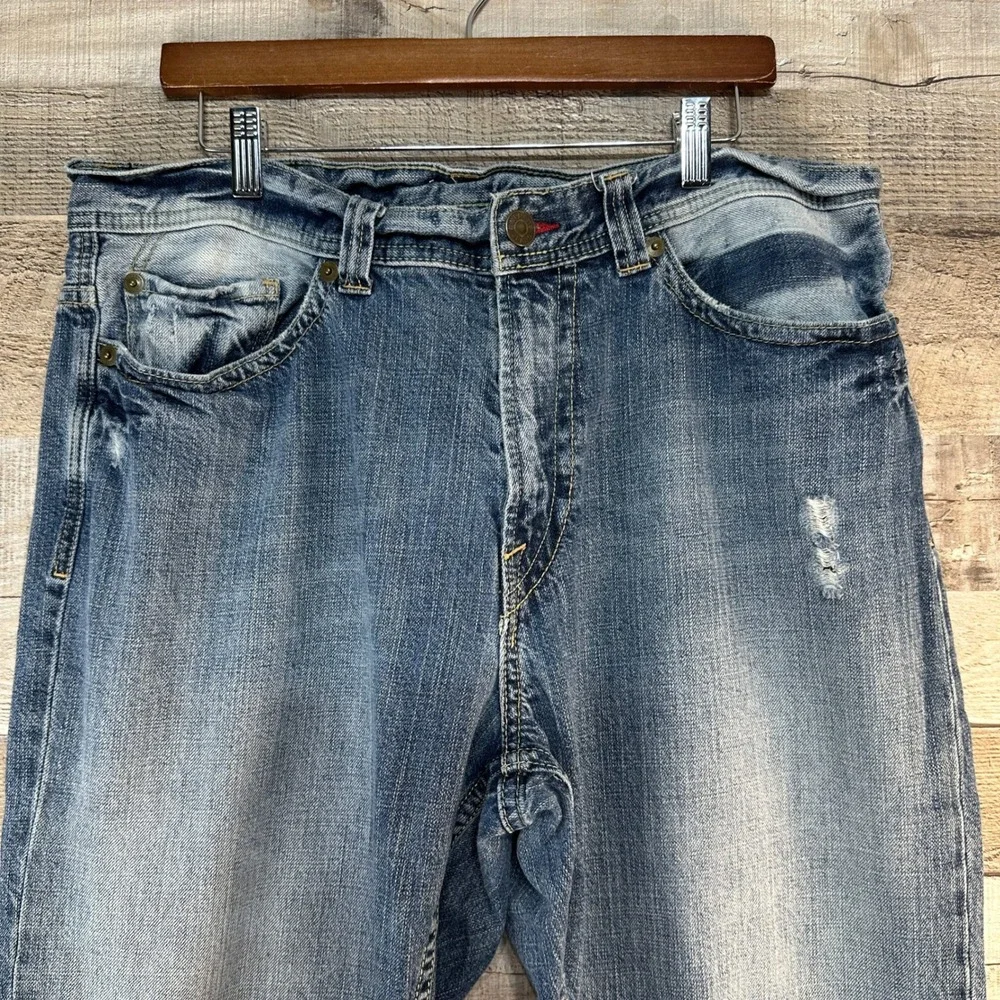 Express Jeans‎ Mens 36x30 Blue Distressed Straight Leg Denim Medium Wash Pants